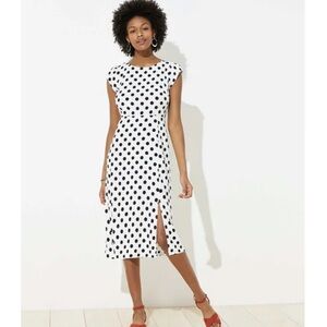 Loft Ann Taylor Petite Polka Dot Cap Sleeve Midi Dress in 0 Petite